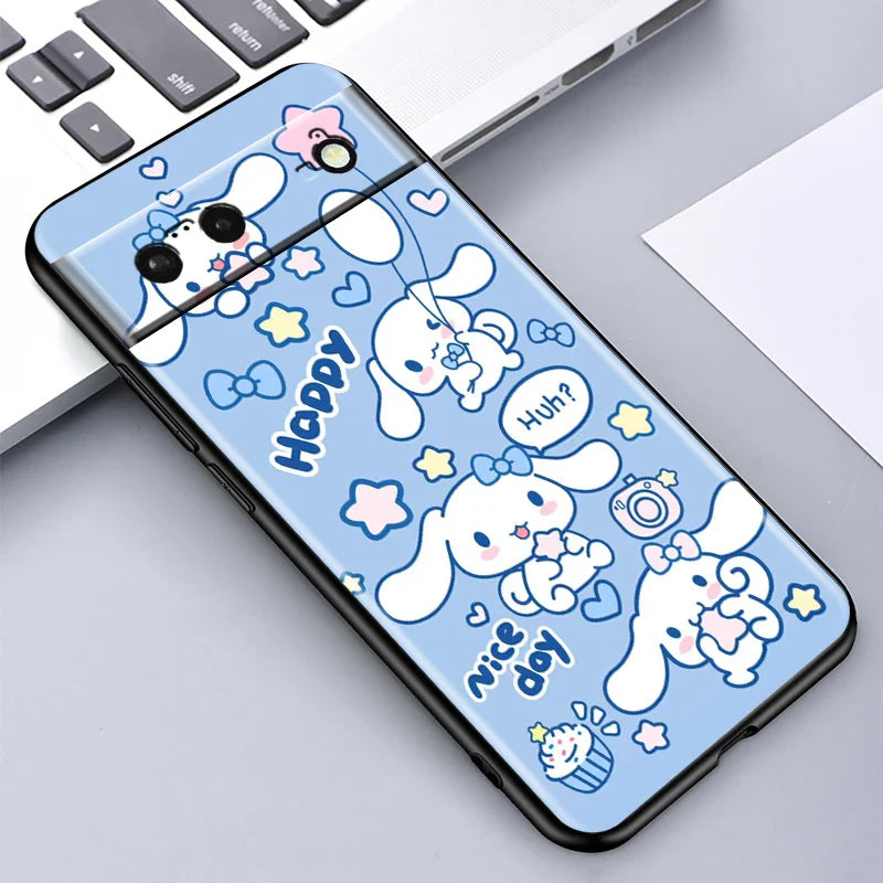 Blue phone case with cartoon bunny design.