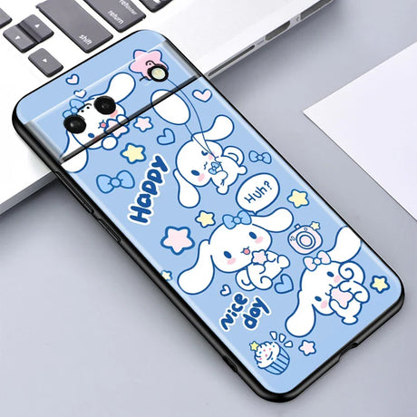 Blue phone case with cartoon bunny design.