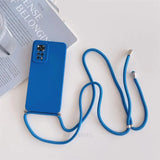there is a blue phone case with a blue cord attached to it