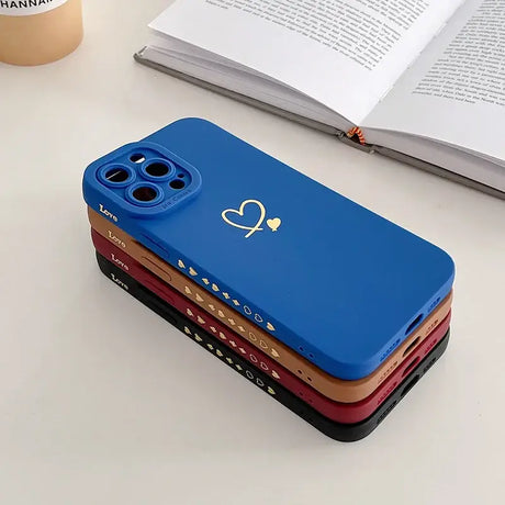 A blue phone case sitting on top of a table