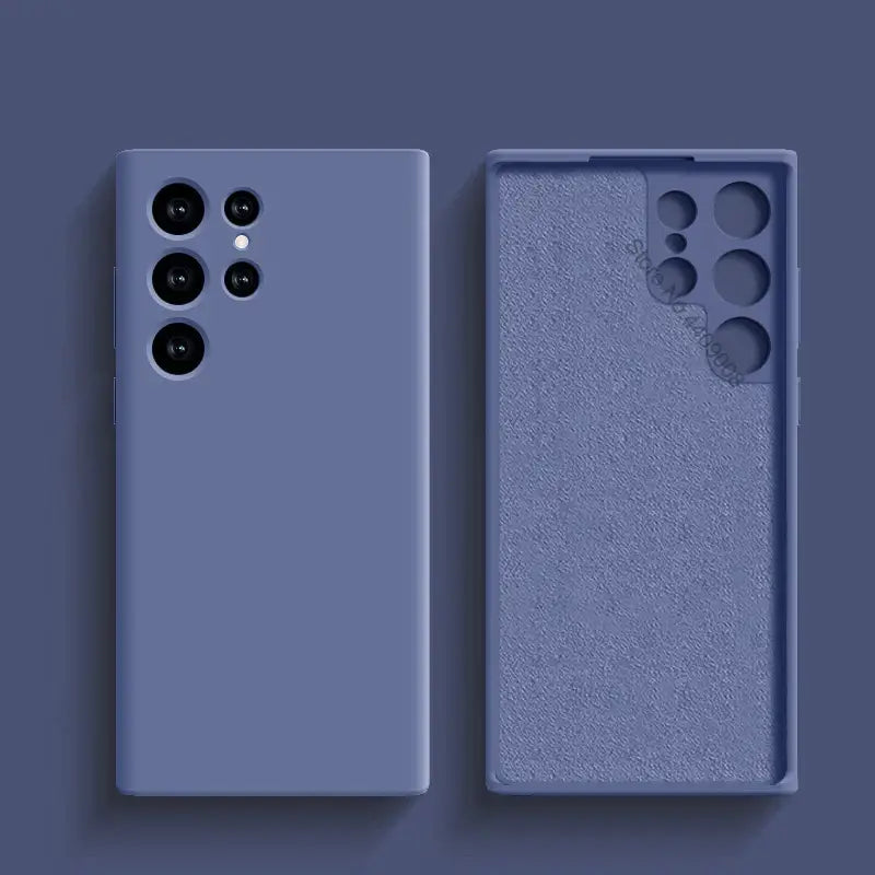 a blue phone case with two camera lenses on the back