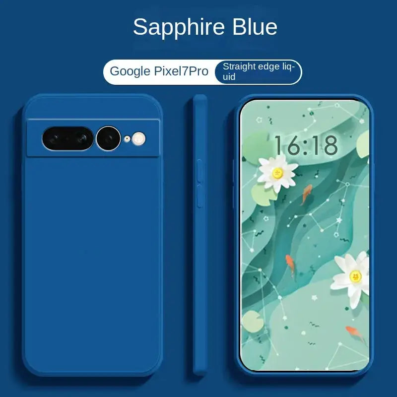 a blue phone with a blue case and a white flower