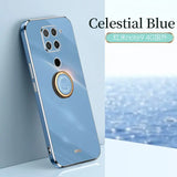 a blue phone with a gold ring on it
