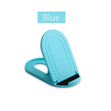 a blue phone stand with a phone holder