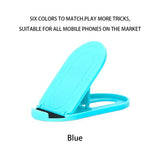 a blue phone holder with a phone in it