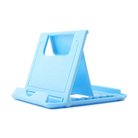 a blue phone stand with a white background