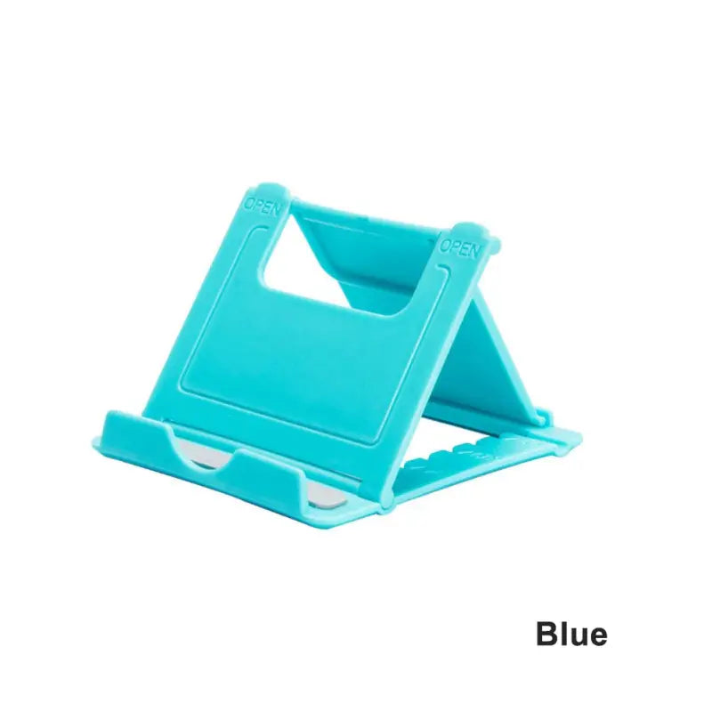 a blue phone stand with a white background
