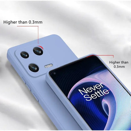 The back of a blue phone with the text’never sale ’