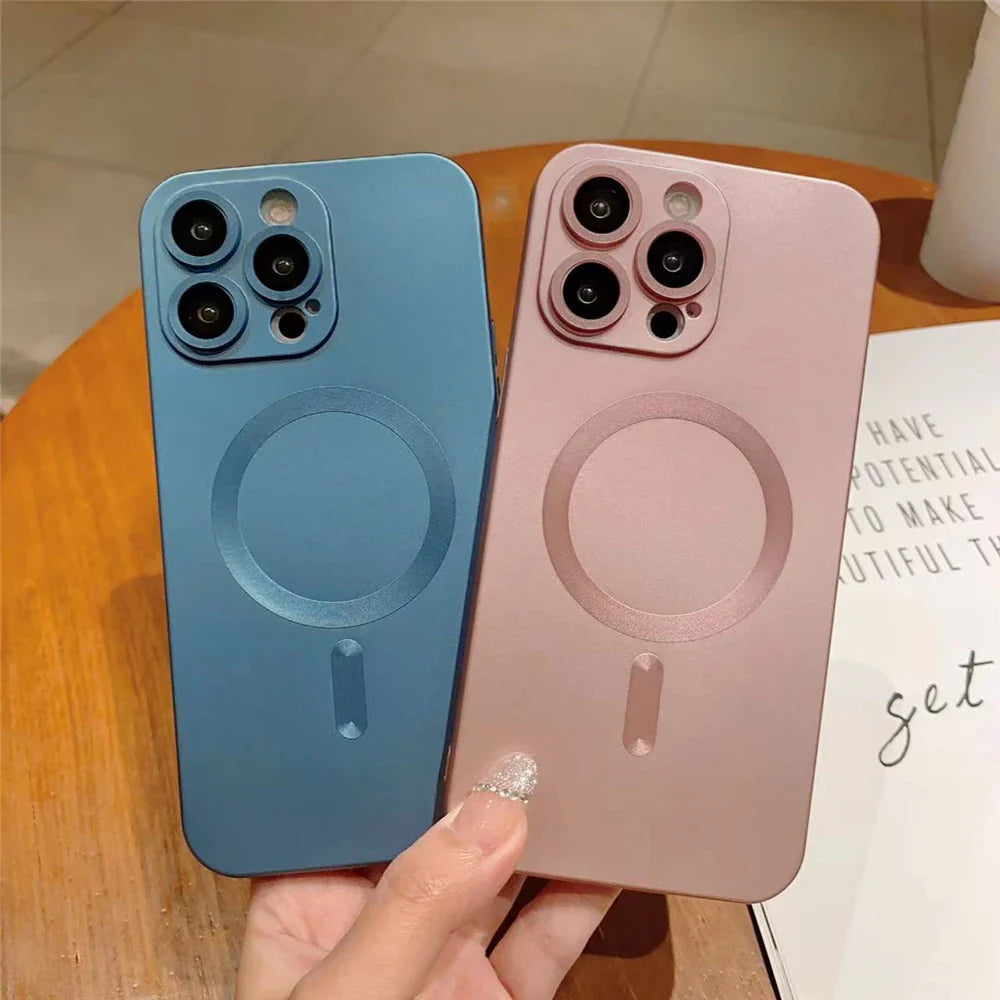 Blue and pink iPhone cases with MagSafe compatibility.