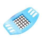 a blue plastic comb with a grid on the top