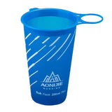 a blue plastic cup with a handle