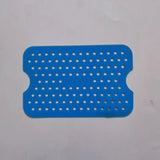 a blue plastic plate with holes