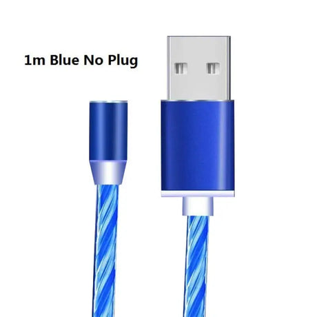 a blue and white cable with the words in blue plug