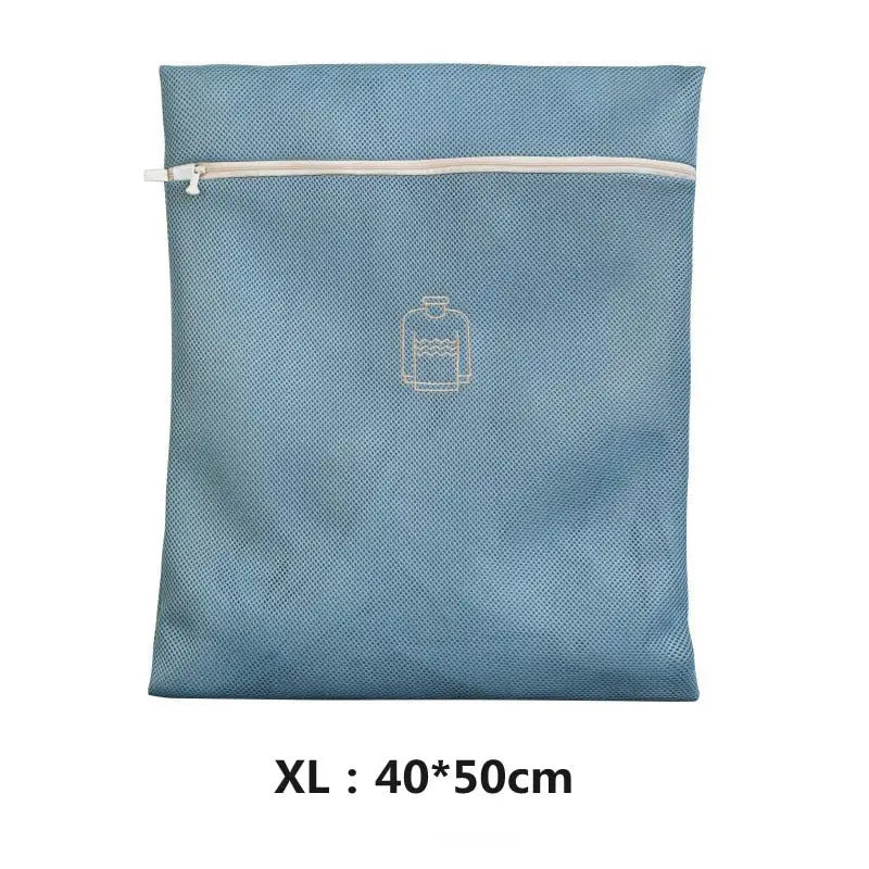 a blue pouch with a white zipper