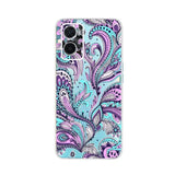the back of a blue and purple paisley pattern case