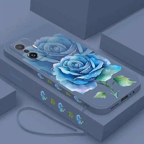 A blue rose phone case with a blue rose on it