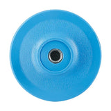 a blue rubber wheel with a hole in the center