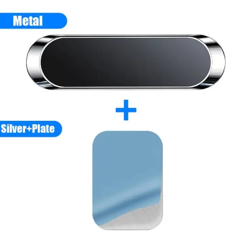 a blue and silver plate with a metal button