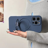Blue smartphone case with a built-in ring stand and camera protection.