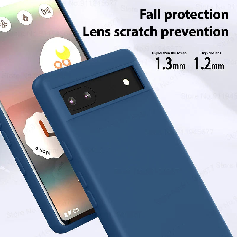 Blue smartphone case with raised edges around the camera lenses for protection.