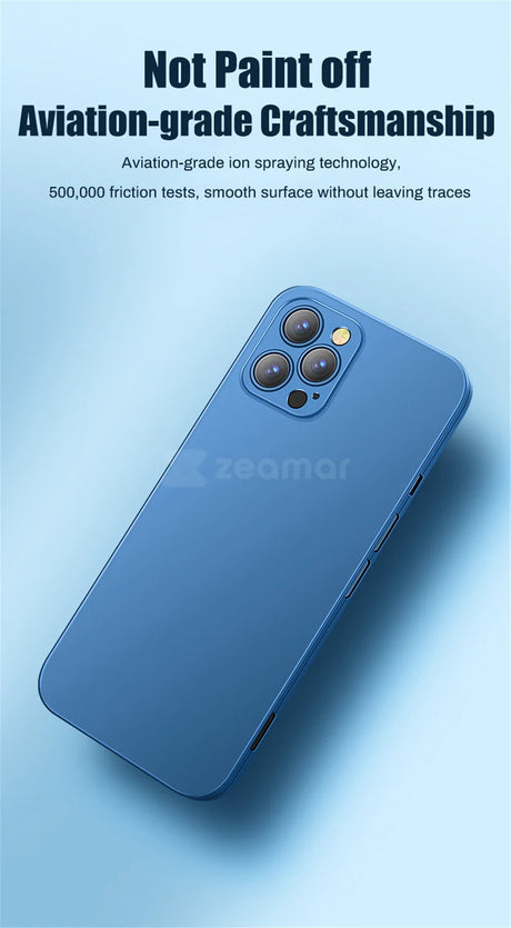 Blue smartphone with multiple camera lenses on its back panel.