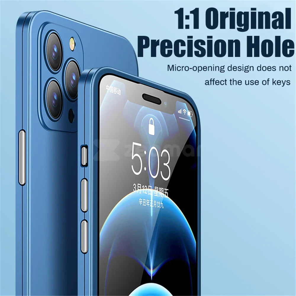 Shockproof Ultra Thin Front Tempered Glass 360 Phone Case for iPhone 13 12 11 Pro Max Mini Full Cover Lens Protection Shockproof Matte Case