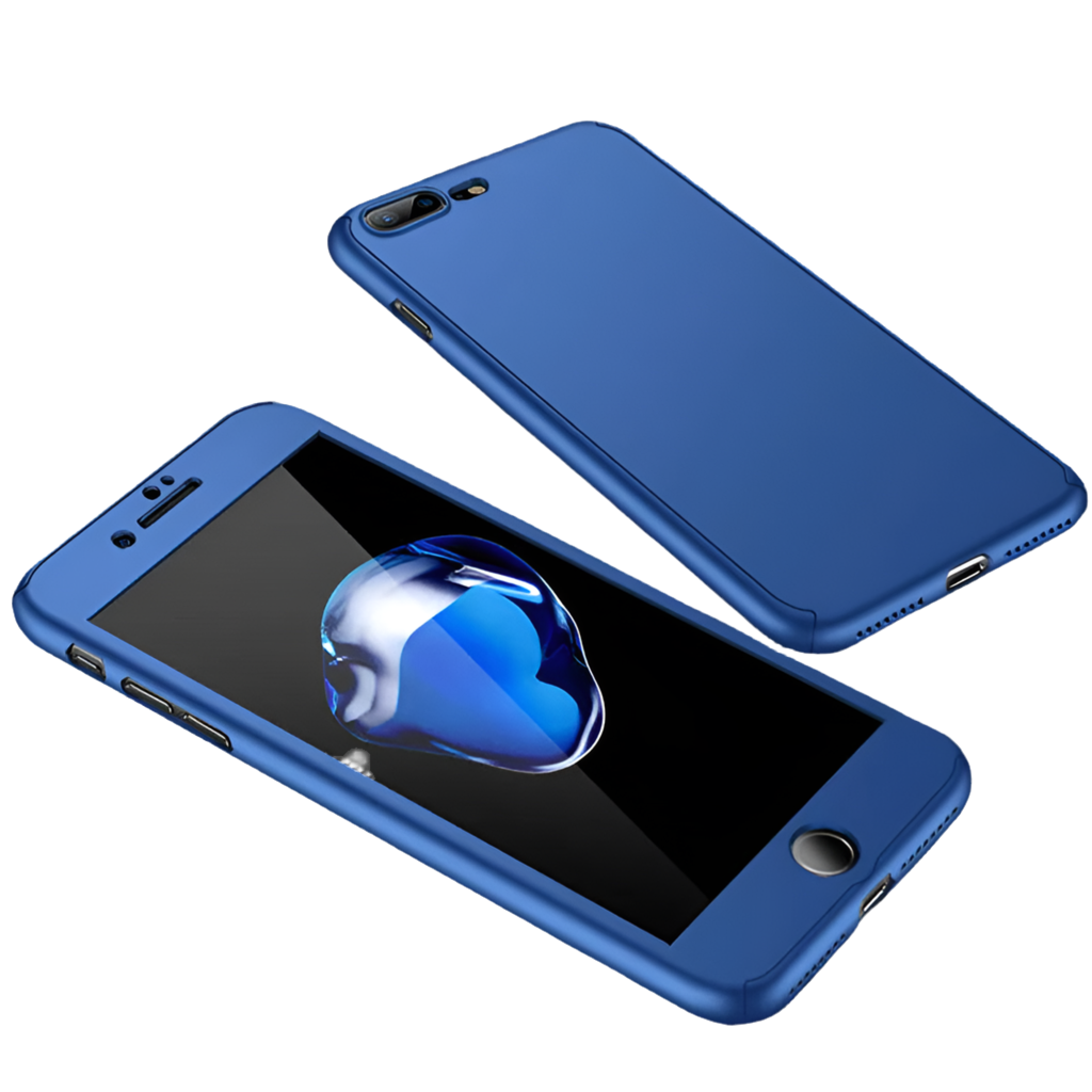 Blue smartphone with a sleek, monochromatic design and a screen displaying an Apple logo.