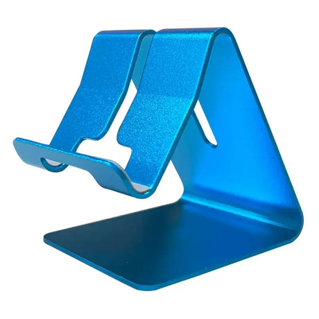 A blue stand with a white background