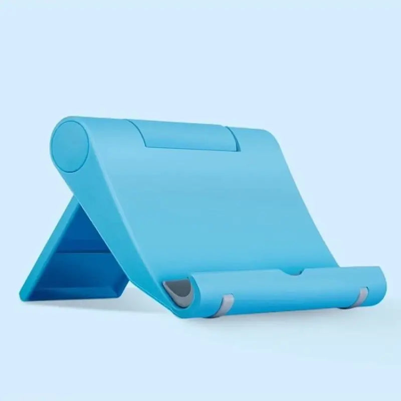a blue tablet stand with a white background