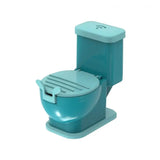 a blue toilet seat with a lid