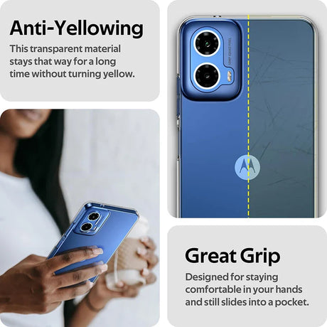 Back side of blue transparent ultra thin silicone soft clear case for Motorola edge with anti-yellowing matte finish
