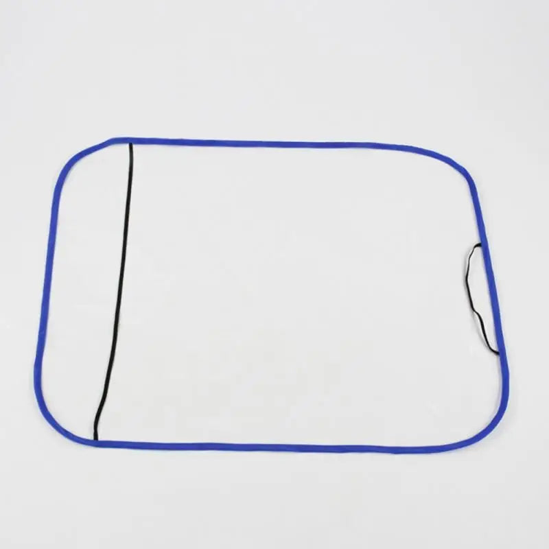 a blue plastic square with a black line