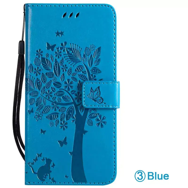 blue tree leather wallet case for samsung s9