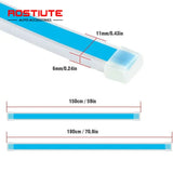 a blue plastic tube with measurements