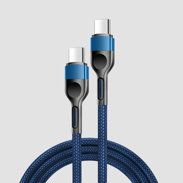 a blue cable with a white background