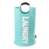 a blue waterproof dry bag with the word’laundry’on it