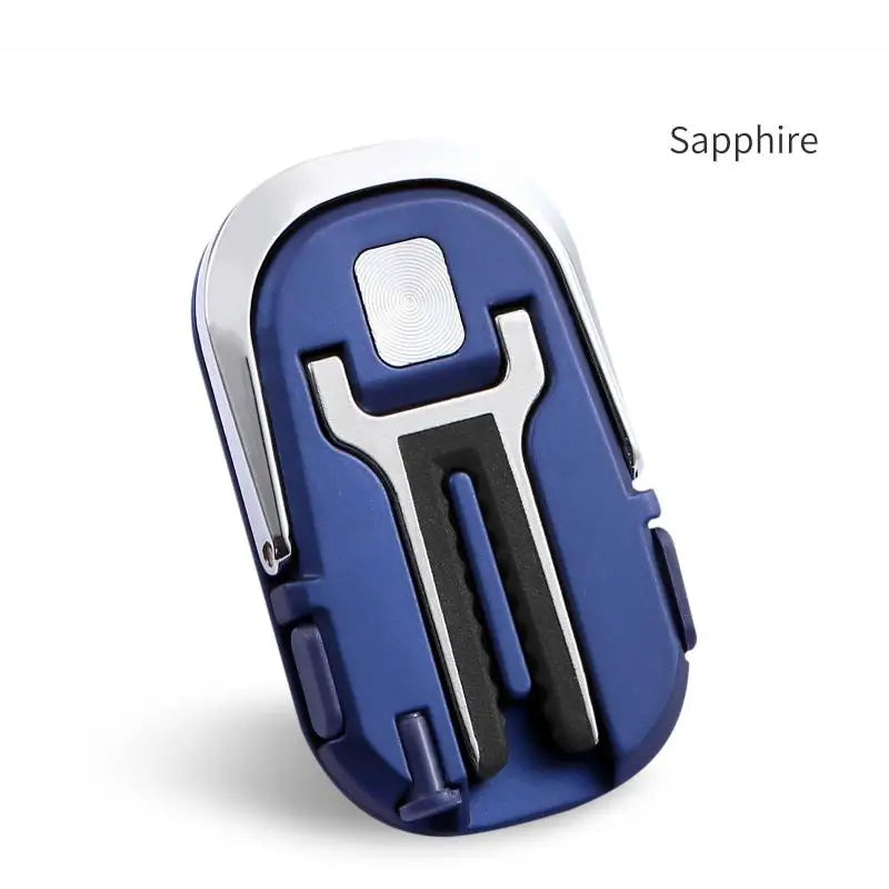 a blue and white bottle opener with a key