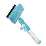 a blue and white brush with a black handle