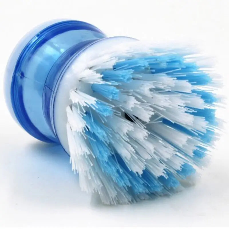 a blue and white brush with white bristles