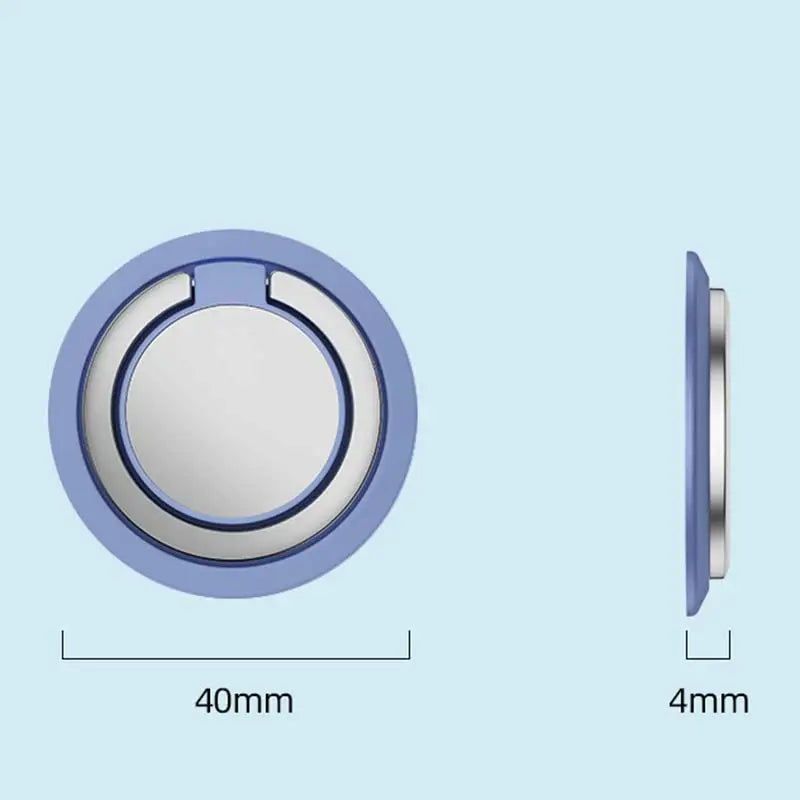 a blue and white button with a white button on it