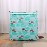 a blue and white storage bag with a cartoon character pattern