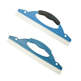 two blue and white plastic cleaning brushes