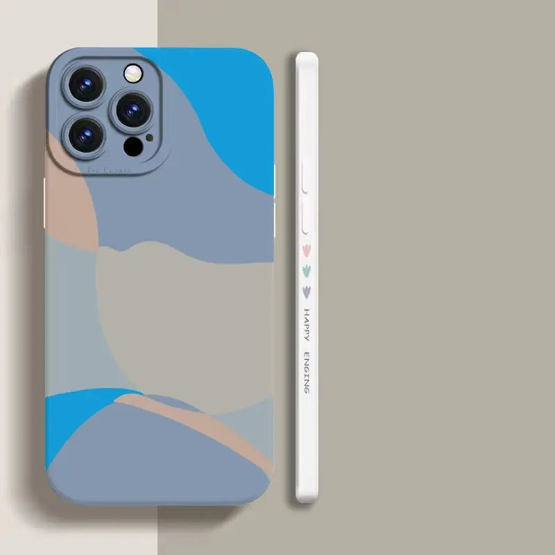 a phone case with a blue and white abstract design