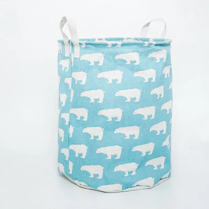 a blue and white polar bear print fabric storage bag