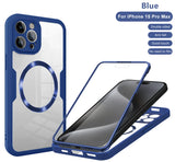 Blue and white protective case for iPhone 15 Pro Max with MagSafe compatibility.