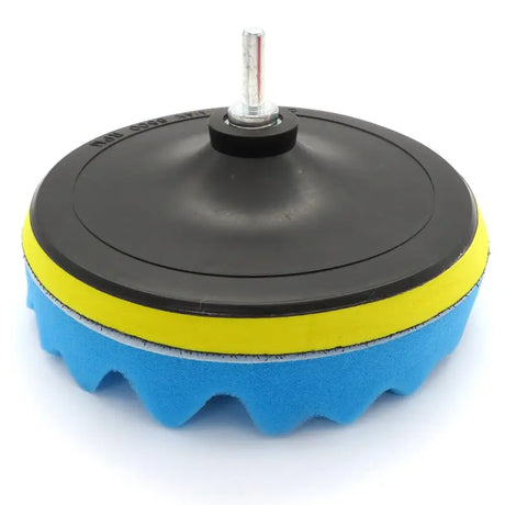 a blue and yellow foam polisher