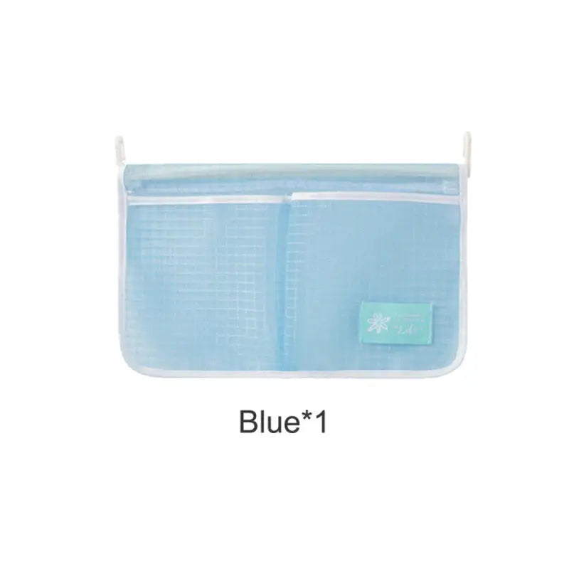 a blue bag with a zipper on the side