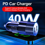 a blue car charger with the words,’40w’and’40w ’