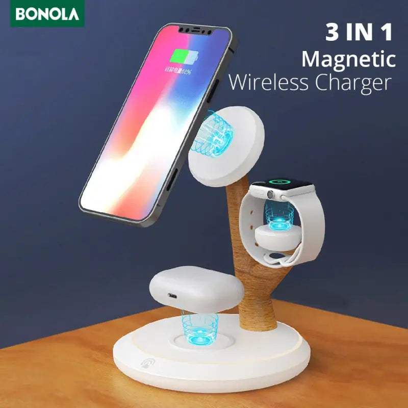 a phone charging station with a phone on top
