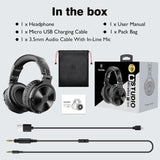 The box with headphones, microphone and cable